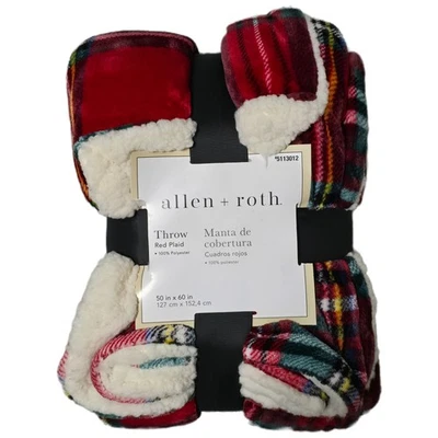 Manta Sherpa de lana a cuadros roja Allen Roth 50x60 acogedora cálida (AB) Foto 1 de 4
