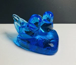 Vintage Leo Ward Glass Double Blue Bird of Happiness * Mini * 1995 Heart * 2.5” - Picture 1 of 10