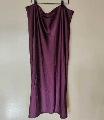 Old Navy Plus Sz 3X Festive Satin Slip Burgundy Wine Pull On Midi Skirt Holidays - Image 1 of 4