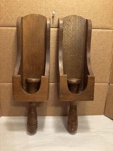 VTG 2 Wood Candle Wall Sconce Primitive Farmhouse Scoop Homestead Countryside - Picture 1 of 10