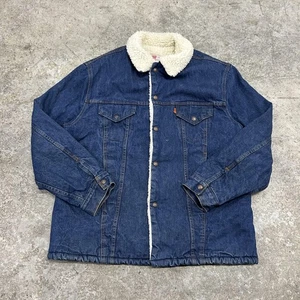 VINTAGE Levi's Denim Sherpa Trucker Jacke Herren 48 blau orange Tab 70er gefüttert - Bild 1 von 12
