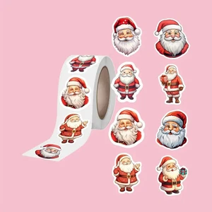 Christmas Stickers Roll Santa Claus Festive Merry Holiday Gift Wrap Craft Labels - Picture 1 of 1