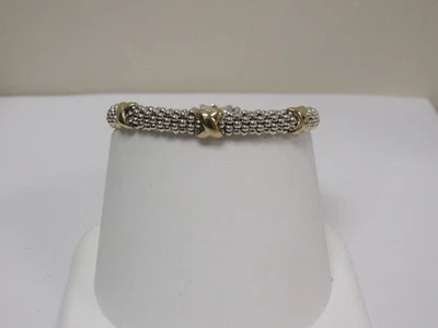 Brazalete de diseño LAGOS de plata de ley de 18 quilates 6 mm triple "X" abrazo con cuentas de caviar Foto 1 de 4