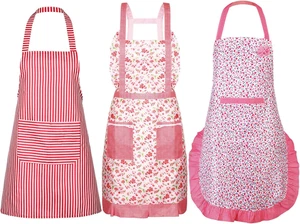 SATINIOR 3 Pack Floral Aprons for Women with Pockets - Adjustable Waist Waterpro - Picture 1 of 12