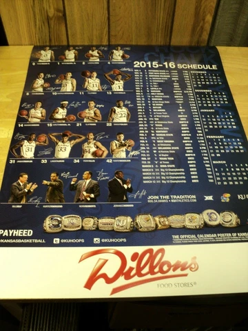 2015-16 Kansas Jayhawks Basketball Poster, schedule with Players Poster. NICE Cover