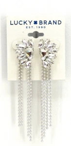 Lucky Brand Crystal Fringe Drop Earrings Silvertone New! NWT - Picture 1 of 2