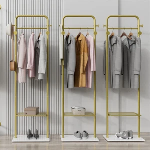 Heavy Duty Gold Pole Coat Rack Garment Hanger Stand With Shelf Hooks Marble Base - Picture 1 of 9