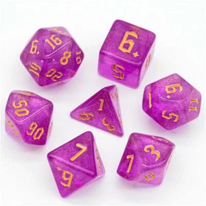 Violet Glitter Party Glitter Dice (Gold font) 7-Dice Set RPG DND - Picture 1 of 6