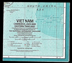 1965-1 January Map VIETNAM CAMBODIA LAOS THAILAND National Geographic EUC - A3+ - Picture 1 of 4