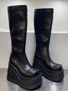 Superhohe Keilabsatz Plateau Damen Kniehohe Stiefel Dicke Sohlen Nachtclub Größe - Bild 1 von 7