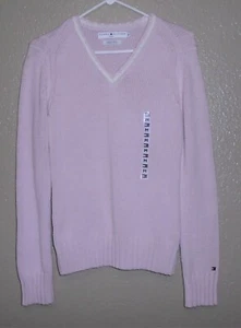 Tommy Hilfiger V-Neck Cable Knit V-neck Sweater Light Pink Size M/M NWT - Picture 1 of 11