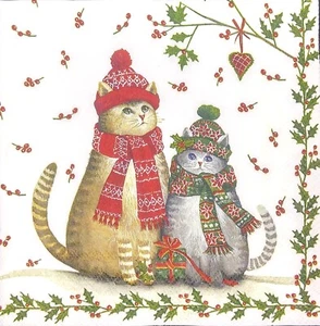 S102# 3 servilletas de papel pequeñas individuales para decoupage artesanales gatos de Navidad regalos - Imagen 1 de 8