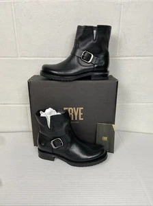 NEW Frye Veronica Women's Black Leather Buckled Bootie Waterproof Biker Boots - Picture 1 of 11