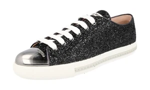 MIU MIU by PRADA GLITTER Cap Toe Sneakers - 5E8998 - Black NEW - 40 UK 7 - Picture 1 of 11