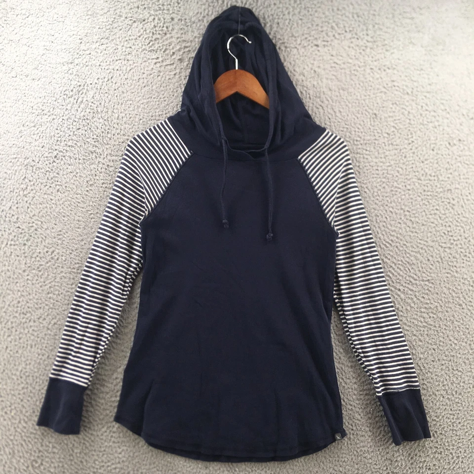 Eddie Bauer 连帽运动衫女式小号蓝色海军蓝条纹长袖棉质 — 第 1/4 张图片