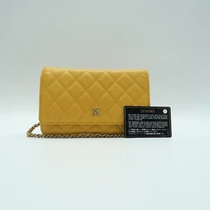 Chanel Wallet On Chain Yellow Leather Shoulder Bag - Picture 1 of 19