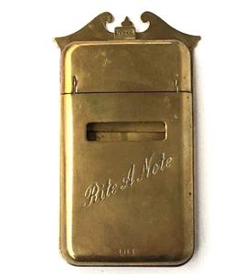 Vintage Rite A Note Messing Nachrichtenbox Papier Block Halter mit Original Bleistift Büro Kern - Bild 1 von 9