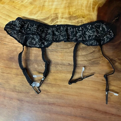 Cinto de liga vintage Papillon Blanc preto pequeno poliéster excelente estado usado renda bolinhas V23 - Imagem 1 de 4