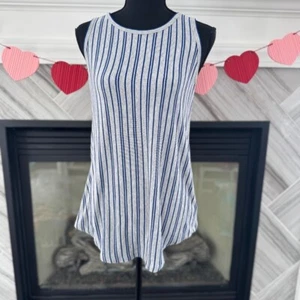 Cabi Striped Tank Top Sleeveless Casual Everyday Cutout Back Gray Blue Small - Picture 1 of 2