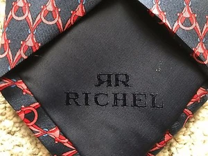 Silk Tie Woven Red Geometric Made in SPAIN by RICHEL 3.75" x 60" Neiman Marcus - Picture 1 of 3