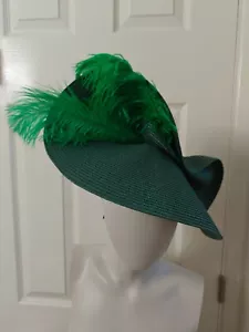 green large straw fascinator ostrich feather millinery headband wedding hat - Picture 1 of 2