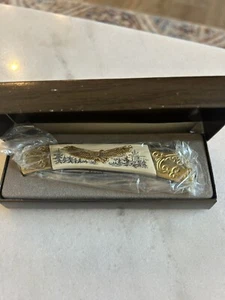 Locking Pocket Knife 7.5" 200th Anniversary American Brass Eagle Stainless Japan - Picture 1 of 8