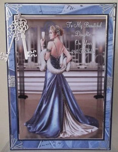 HANDMADE ART DECO PERSONALISED 21ST BIRTHDAY CARD A BLONDE LADY IN A BLUE DRESS - Picture 1 of 1