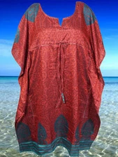 Silk Kaftan Midi dress, Deep, Crimson Red Handmade Recycled Lounger Caftan L-4XL