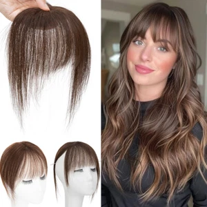 100% Human Hair 3D Thick Bangs Clip In REAL REMY Fringe Front Piece Extensions - Picture 1 of 44