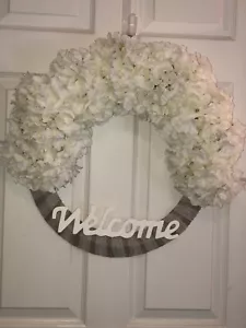 Burlap Door Wreath-White Hydrangeas - Picture 1 of 1