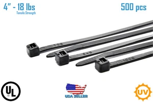 Paquete de 500 envolturas de lazo de 4" pulgadas 18 libras NEGRO resistente nailon con cremallera cable cable lazos UV - Imagen 1 de 6