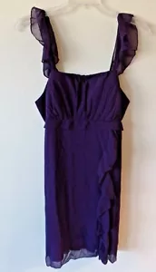 Ever Pretty Womens 14 XL Purple Ruffle Strap Padded Top Purple Dress Ruched New - Picture 1 of 6