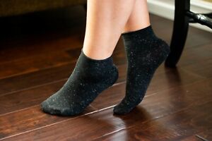 3 Pair Women's Italian Borderless Lurex Ankle Socks in Black Size 6 - 9