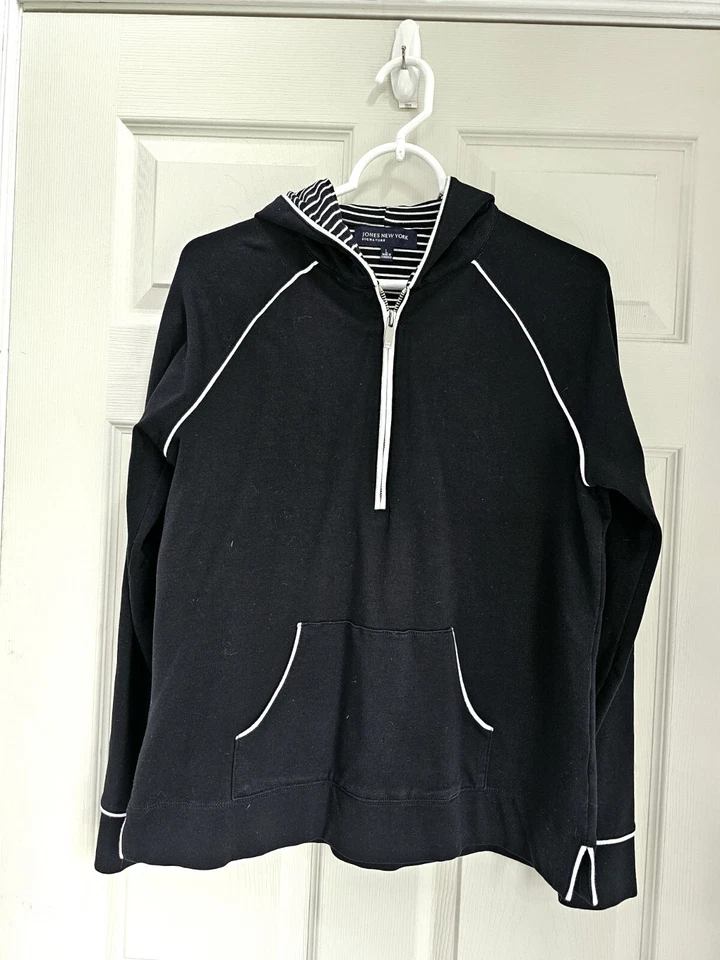 Sudadera con capucha Jones New York blanca y negra para mujer talla grande algodón spandex Foto 1 de 4
