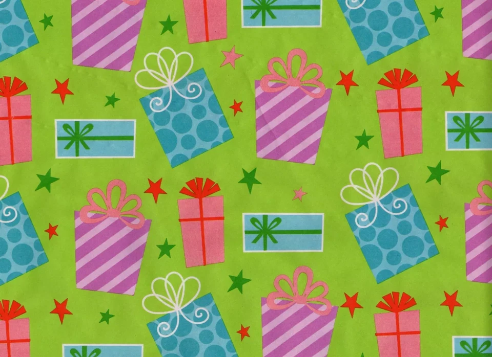 Envoltura de regalo verde lima, regalos de cumpleaños, vacaciones de Navidad, papel de envolver estrellas Foto 1 de 1