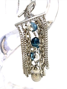 Guess Silver Multistrand Blue Crystal Beaded Wide Toggle Bracelet Vintage 1990s - Picture 1 of 8