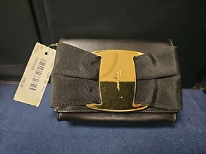 SALVATORE FERRAGAMO Black Calf Mini Pochette Shoulder Bag Leather Black x Gold - Picture 1 of 15