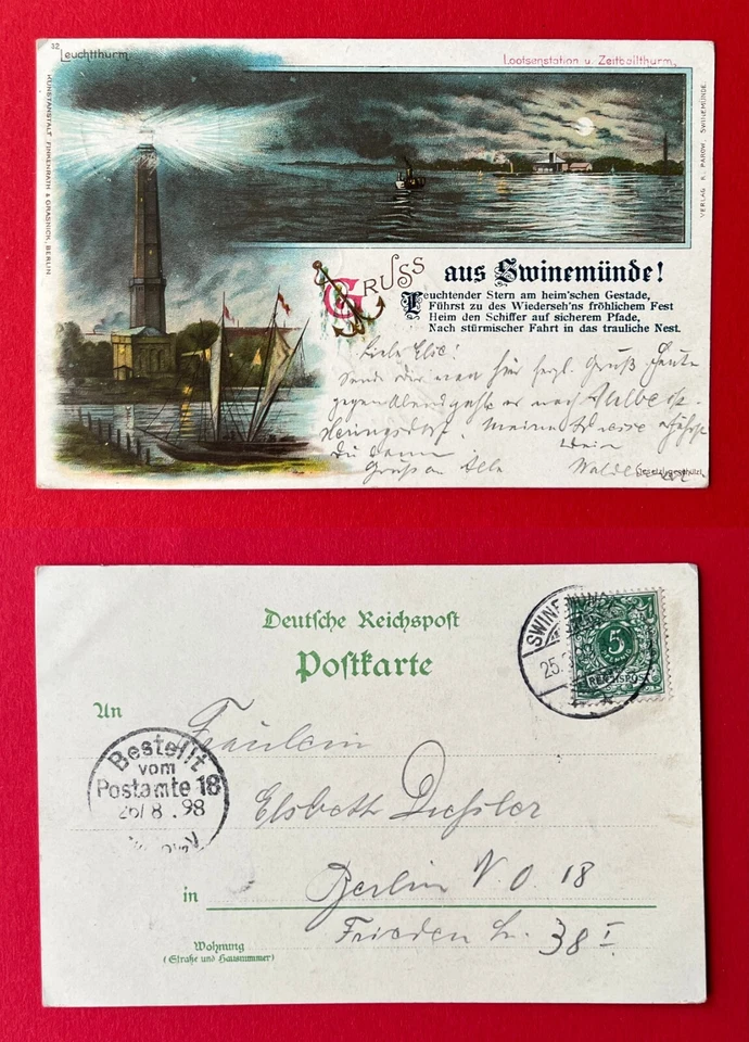 Litho AK SWINEMÜNDE in Pommern 1898 Leuchtturm und Lootsenstation   ( 139842 - Bild 1 von 1