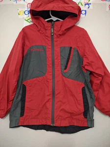 Columbia Jacket Boys 6/7 Red Zip Hoodie Shell Windbreaker Mesh Lined Colorblock - Picture 1 of 18