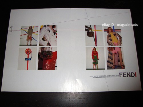 vintage FENDI 2 pagine STAMPA ANNUNCIO autunno 1999 EMILY SANDBERG karl lagerfeld