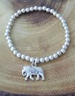 Silver Plated 5mm Bead Stacking Bracelet - Double Sided Boho Elephant Charm