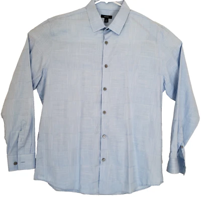 Alfani Button Up Dress Shirt Blue Plaid Striped Long Sleeve Mens XL 100% Cotton - Image 1 of 4
