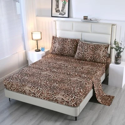 SDY 4PCS Leopard Bedding Sheets Queen Size Leopard Print Sheet Set Included 1 Fitted