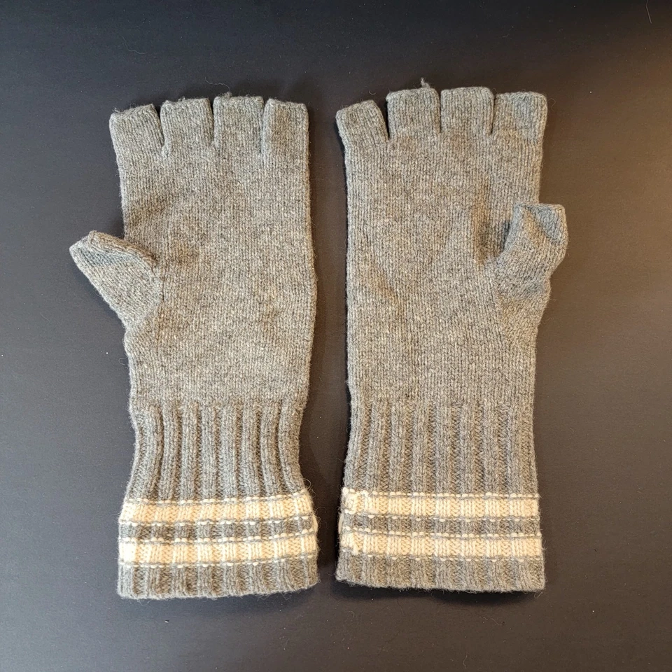 Guantes sin dedos vintage de rugby Ralph Lauren gris con rayas marfil 100 % lana Foto 1 de 4