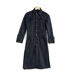 Helmut Lang Washed Denim Button-Front Trenchcoat Midi Black long sleeve XS Dress - Picture 1 of 10