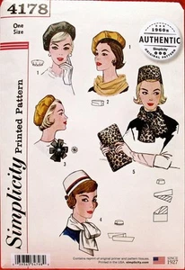 Simplicity 4178 Misses Reimpreso Años 60 Vintage Sombreros Pastillero Boina Bolso y Bufandas - Imagen 1 de 8