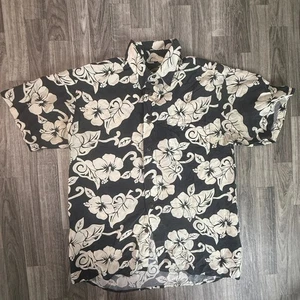 Hawaiian Silk Co 100% Silk Black & Cream Floral Camp Shirt Men’s - Picture 1 of 4