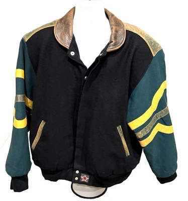 Chaqueta de bombardero universitaria vintage JH Sportswear XL EE. UU. Hecha en lana Cuero Logo de águila Foto 1 de 4