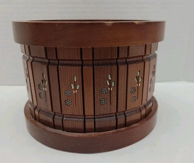 Redwood Wood Plant Holder Hand Carved Floral Design 6" - Image 1 of 4