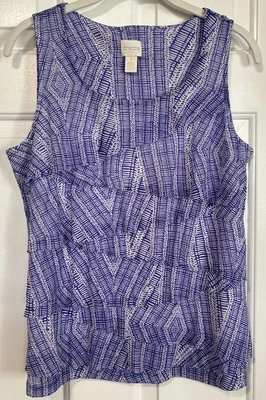 Camiseta sin mangas Chico's talla 1 para mujer blanca púrpura con volantes en capas sin mangas elástica M Foto 1 de 4